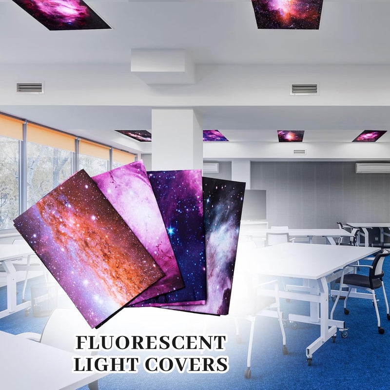 ROCEEI Pack of 4 Fluorescent Light Covers for Ceiling Lights, 4 x 2 Ft, Magnetic Light Covers for Classroom Office Home School Ceiling Decor(Nebula) - Image 5